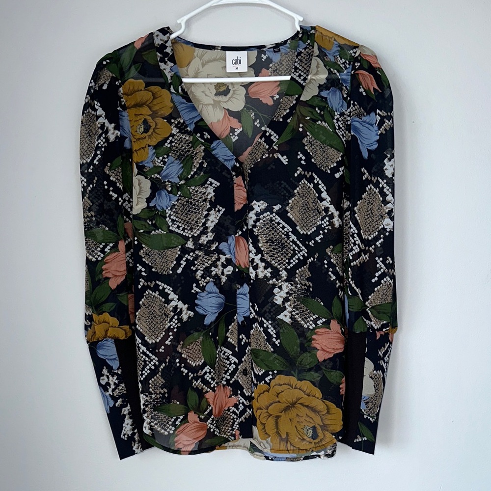 CAbi Multicolor Floral Snake Print Blouse